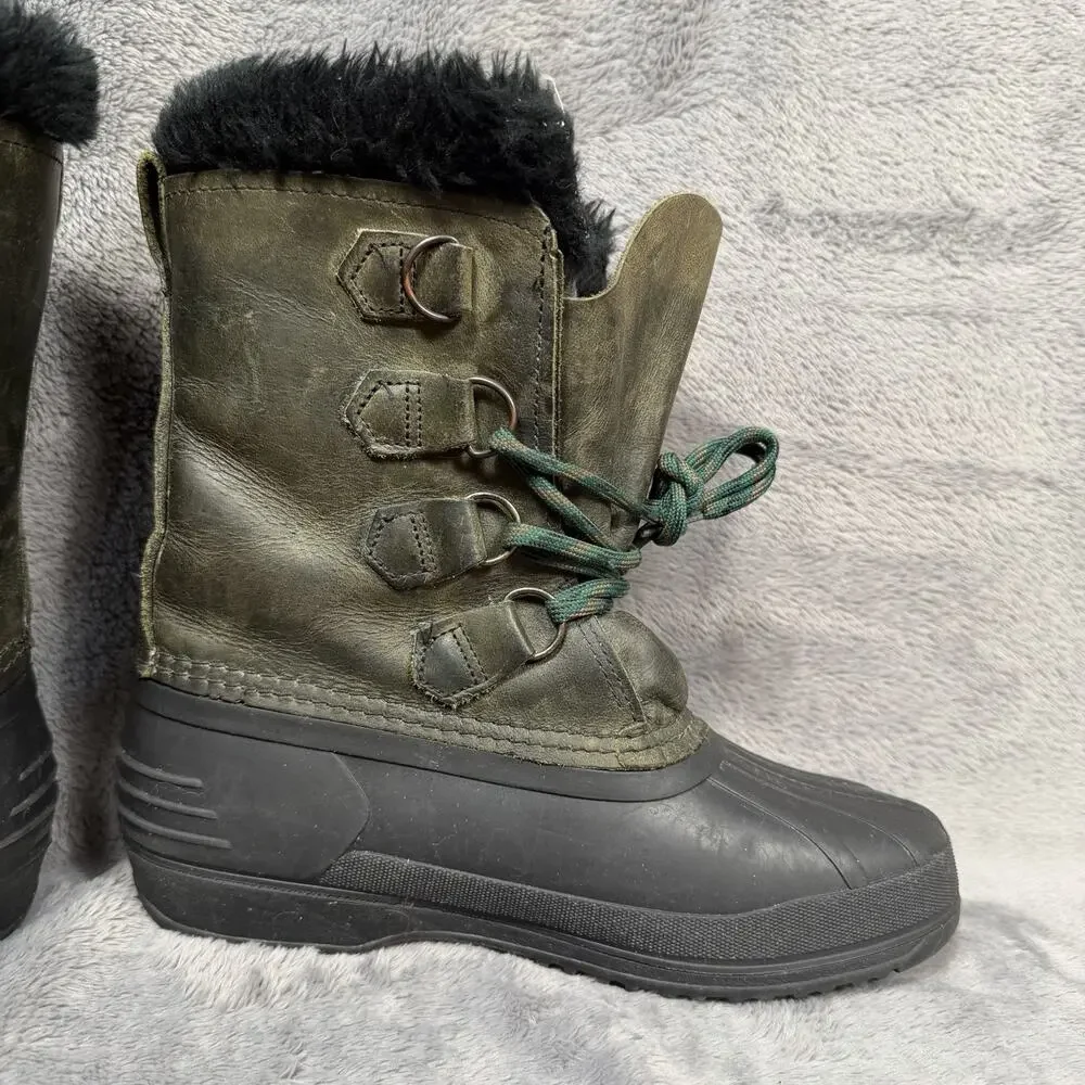 Sorel Badger Winter Boots Womens 7 Olive Leather Waterproof Snow Boots Canada